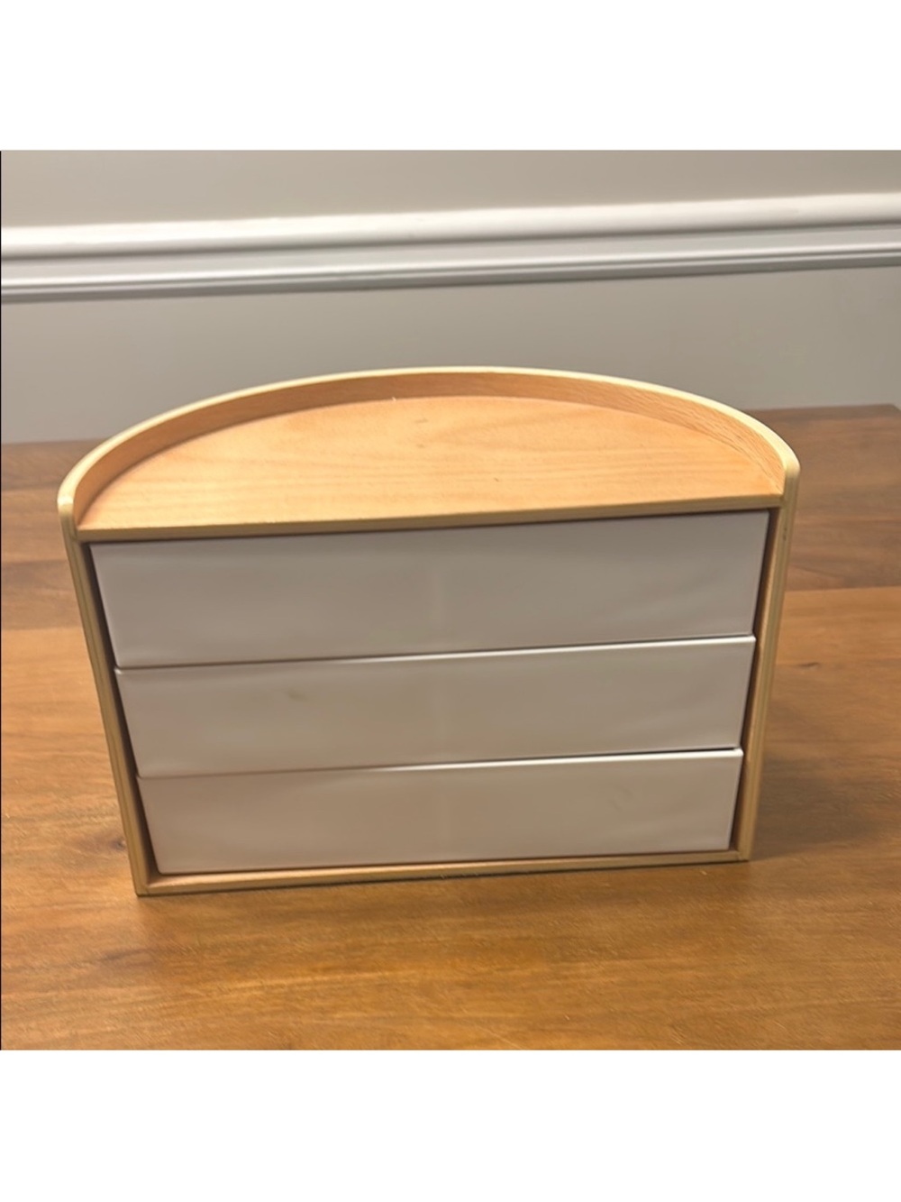 West Elm Wood and White 3-Drawer Desktop Organizer